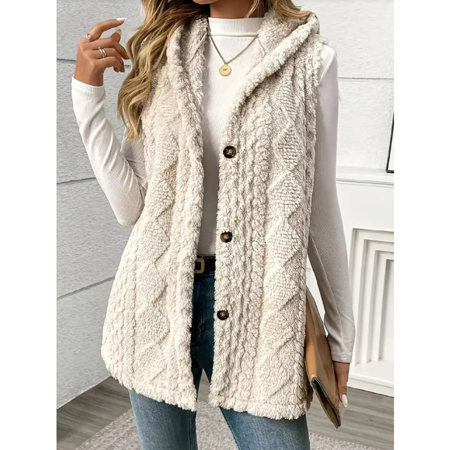 Button-Down Sherpa Hooded Vest Coat Apparel and Accessories