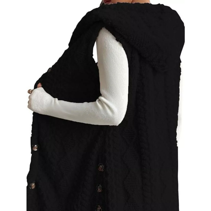 Button-Down Sherpa Hooded Vest Coat Apparel and Accessories