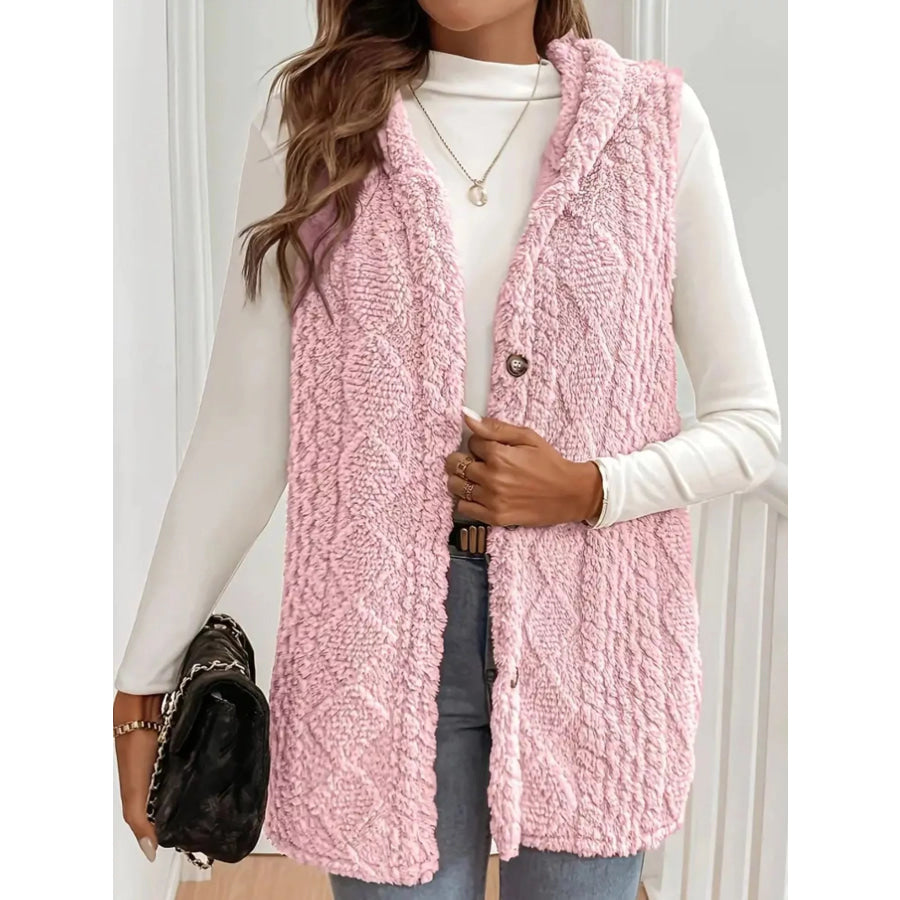 Button-Down Sherpa Hooded Vest Coat Apparel and Accessories