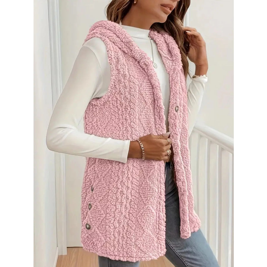 Button-Down Sherpa Hooded Vest Coat Apparel and Accessories