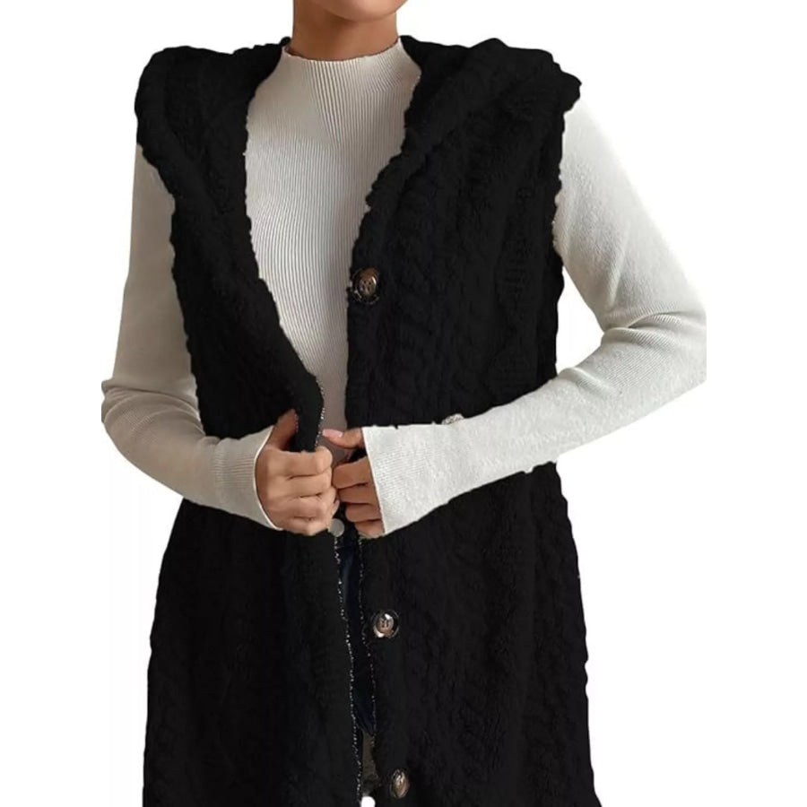 Button-Down Sherpa Hooded Vest Coat Apparel and Accessories