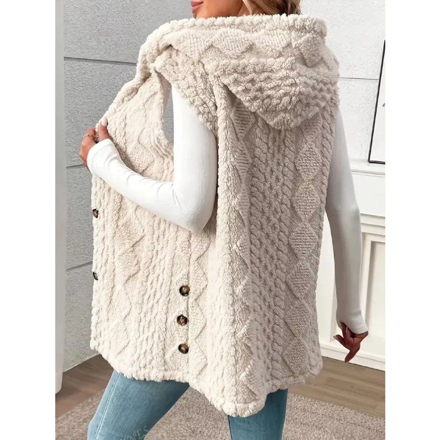 Button-Down Sherpa Hooded Vest Coat Apparel and Accessories