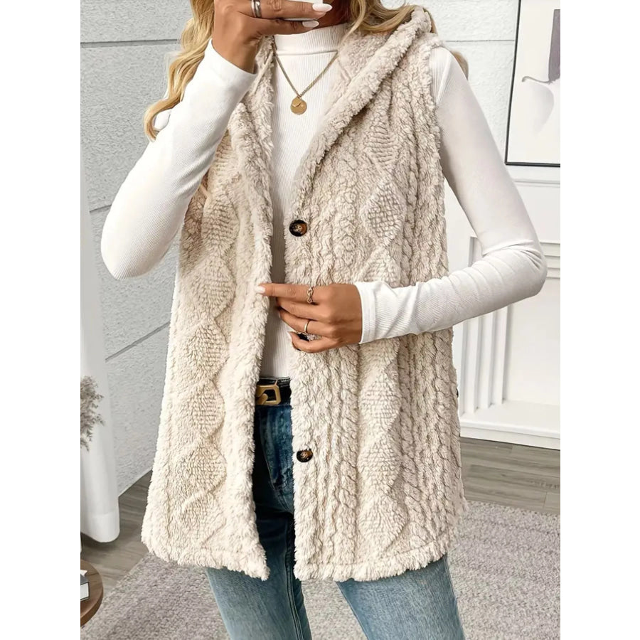 Button-Down Sherpa Hooded Vest Coat Apparel and Accessories