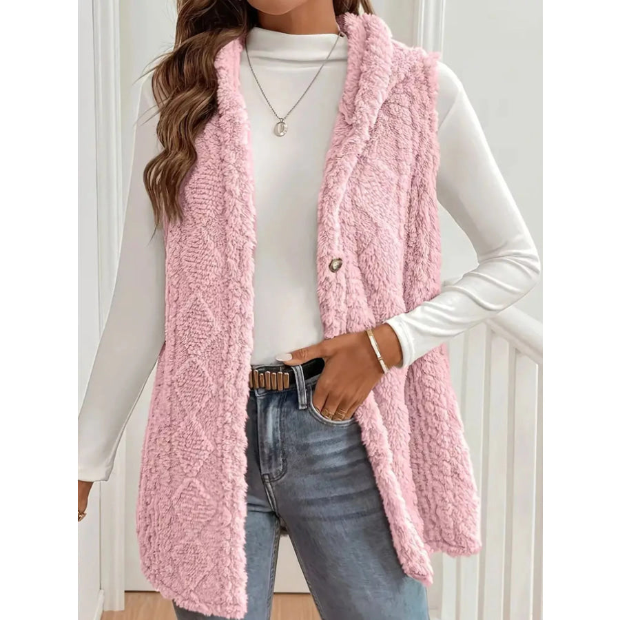Button-Down Sherpa Hooded Vest Coat Blush Pink / XS Apparel and Accessories