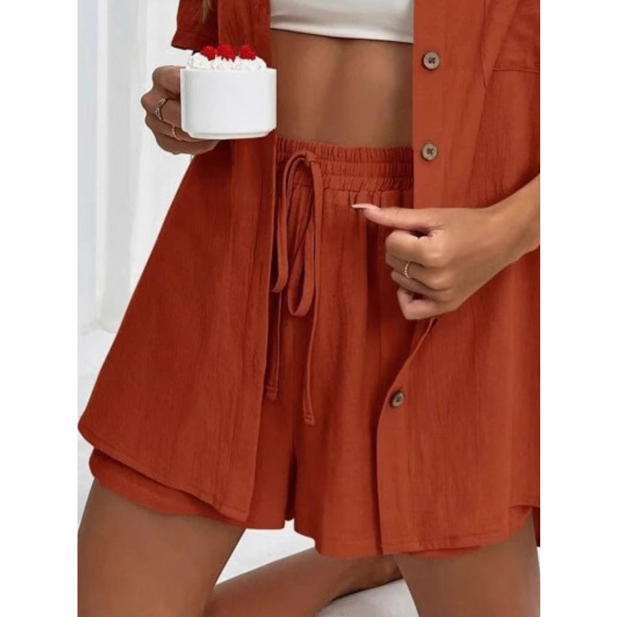 Button Down Shirt and Drawstring Shorts Set Apparel Accessories