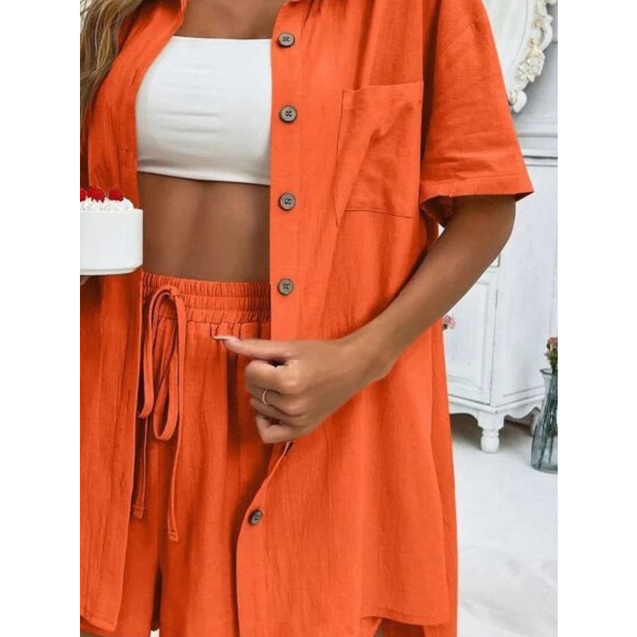 Button Down Shirt and Drawstring Shorts Set Apparel Accessories