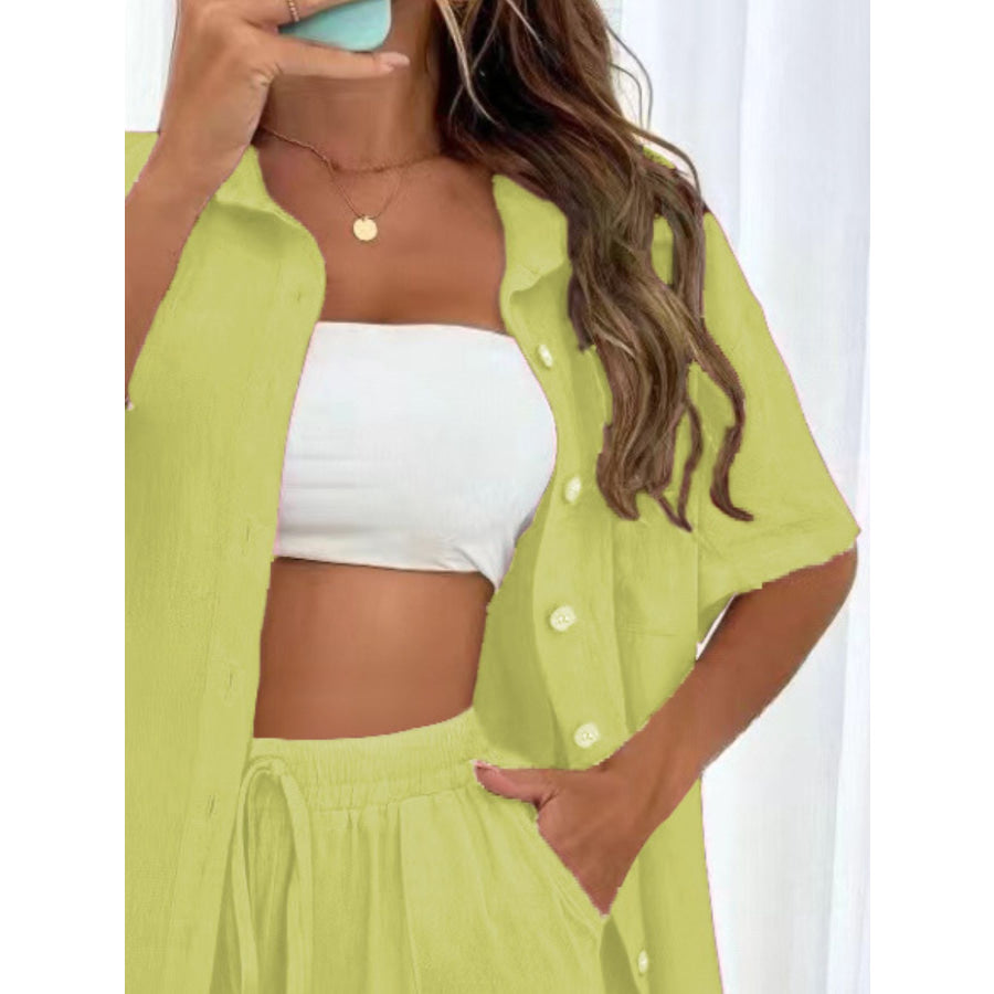Button Down Shirt and Drawstring Shorts Set Apparel Accessories