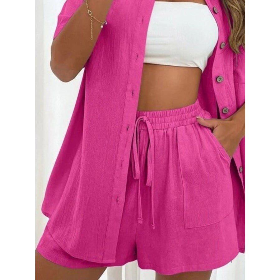 Button Down Shirt and Drawstring Shorts Set Apparel Accessories