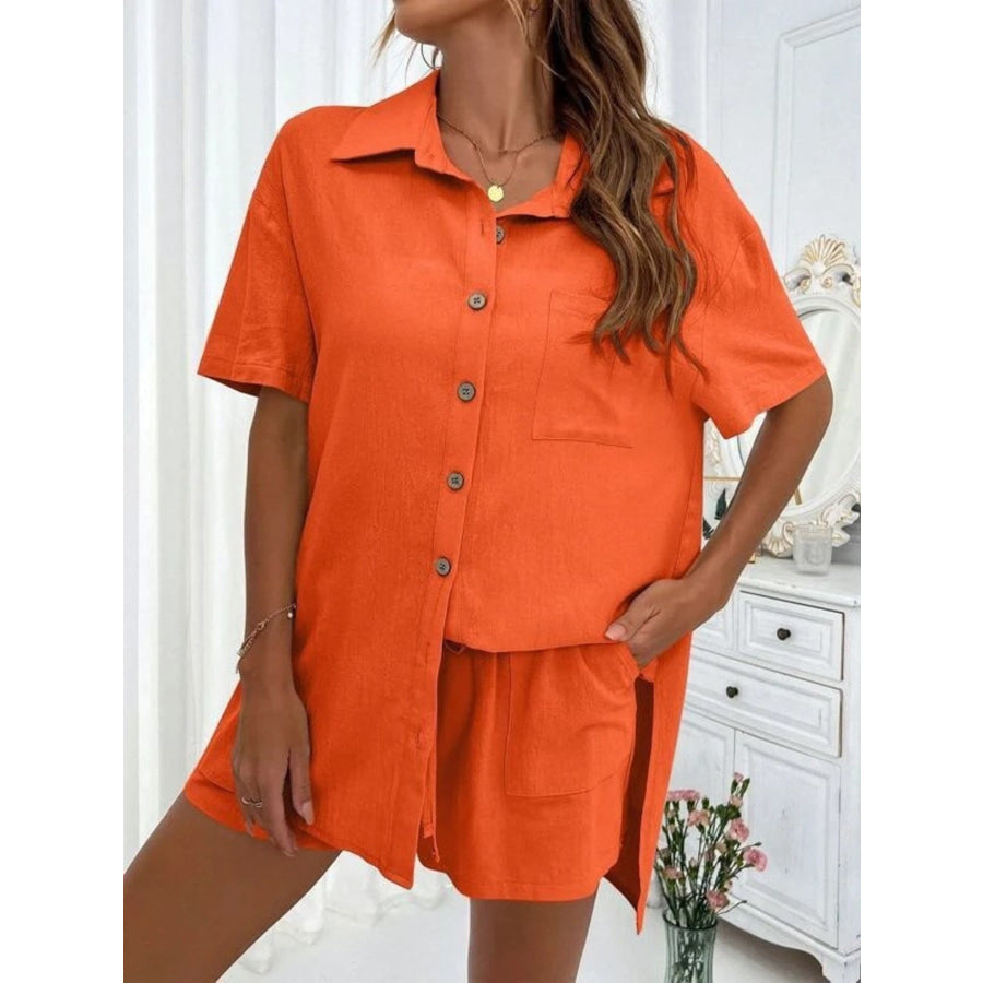 Button Down Shirt and Drawstring Shorts Set Apparel Accessories