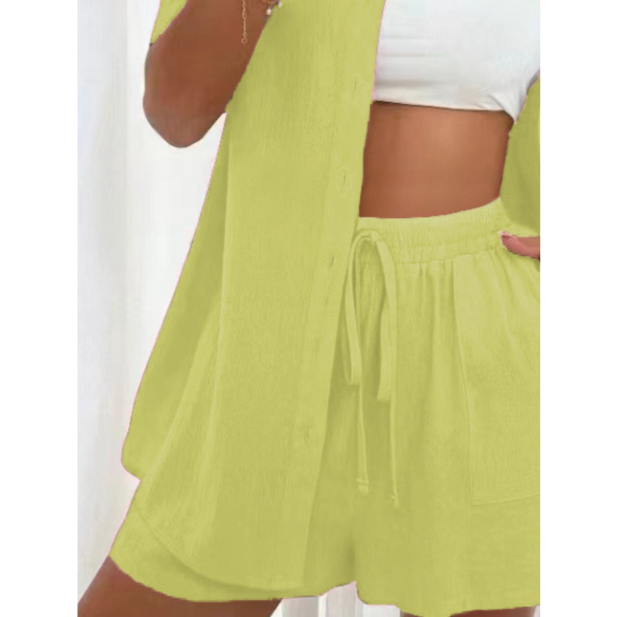 Button Down Shirt and Drawstring Shorts Set Apparel Accessories