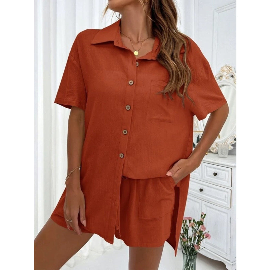 Button Down Shirt and Drawstring Shorts Set Apparel Accessories