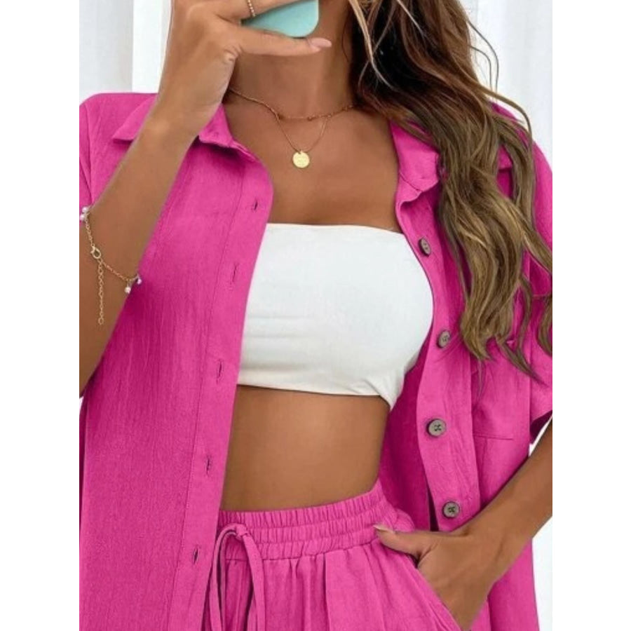 Button Down Shirt and Drawstring Shorts Set Apparel Accessories