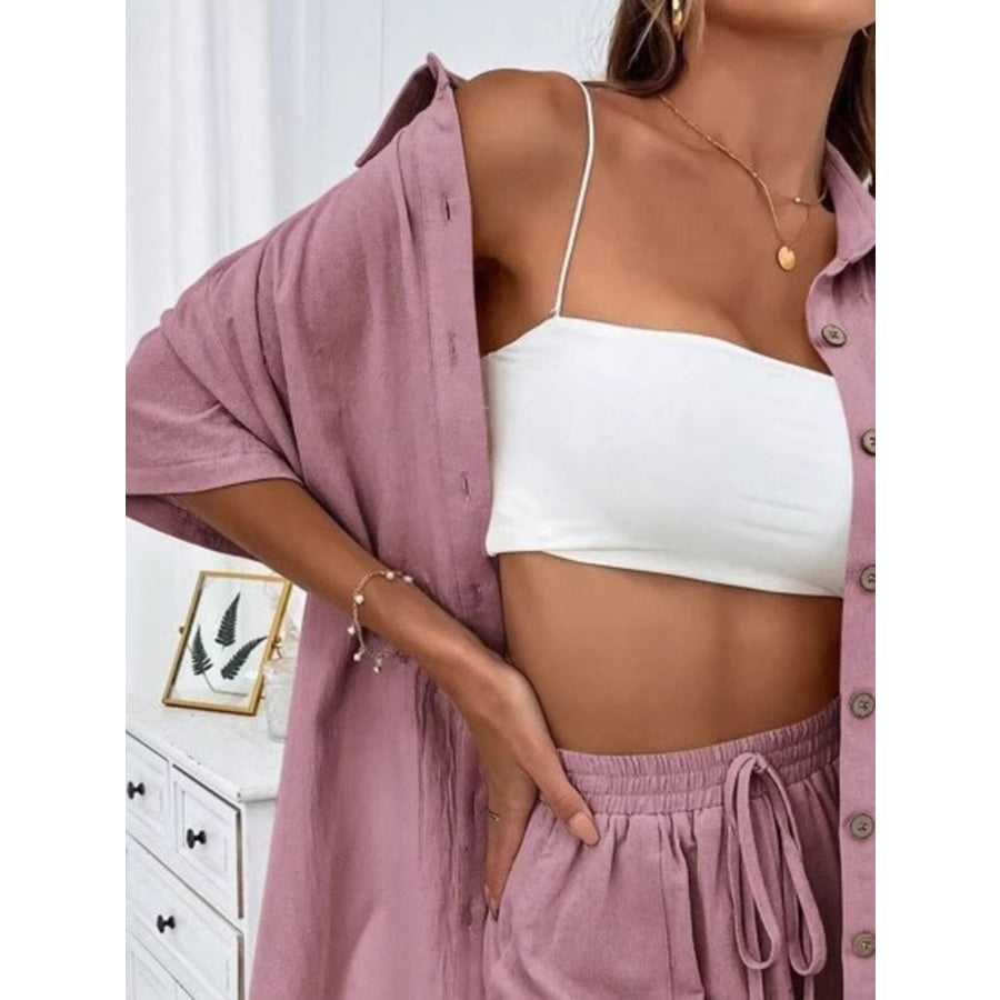 Button Down Shirt and Drawstring Shorts Set Apparel Accessories