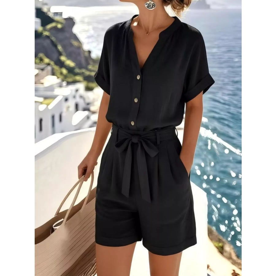 Button Down Shirt and Shorts Set Black / S Apparel and Accessories