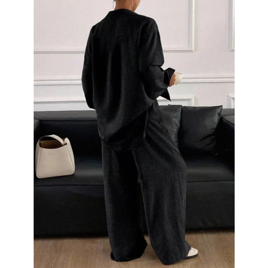 Button-Down Shirt and Wide-Leg Pants Set Apparel and Accessories
