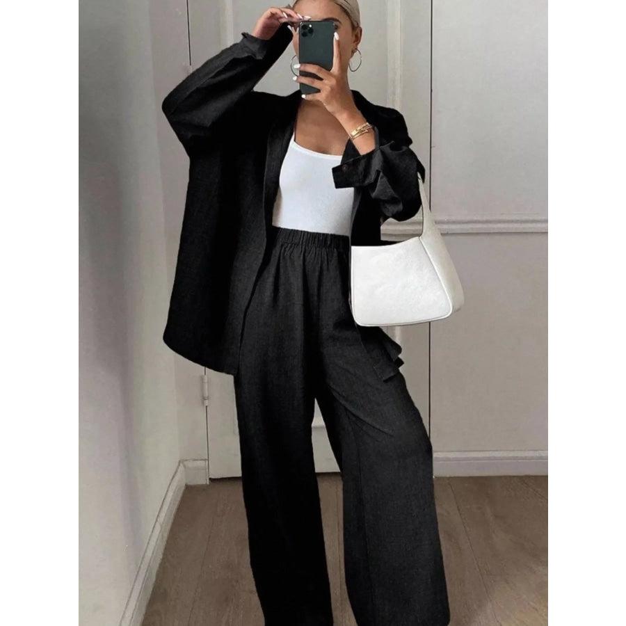 Button-Down Shirt and Wide-Leg Pants Set Apparel and Accessories