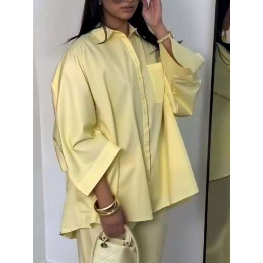 Button-Down Shirt and Wide-Leg Pants Two-Piece Set Apparel and Accessories