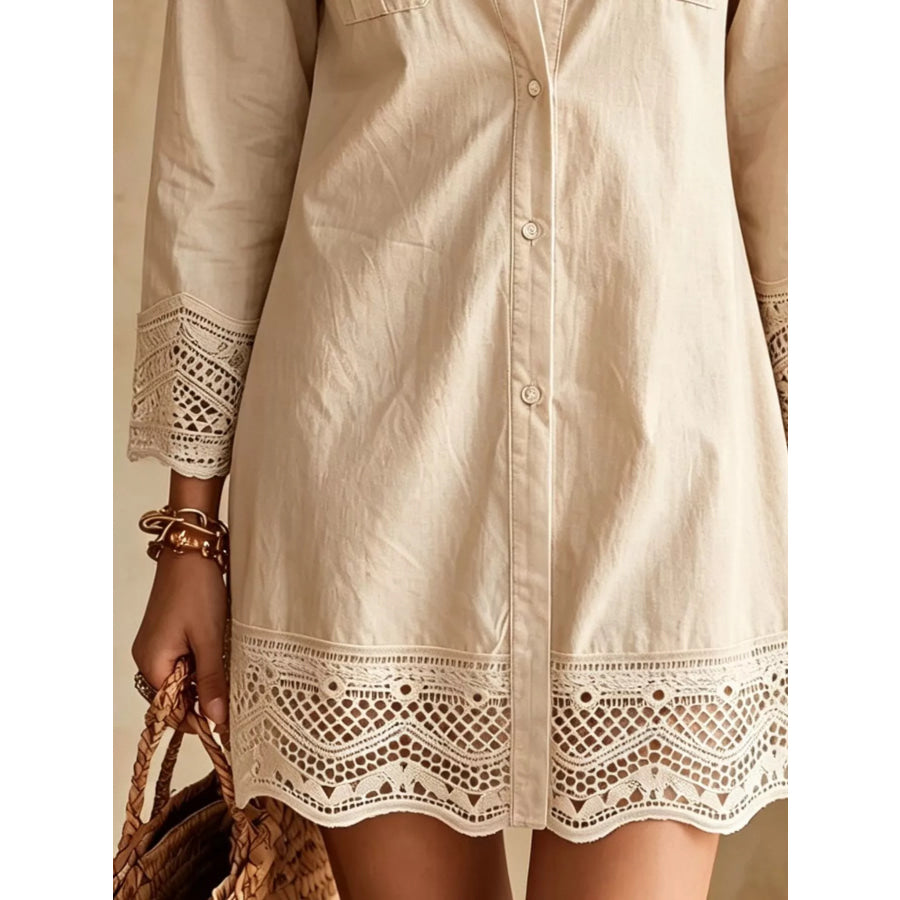 Button-Down Shirt Dress with Lace Trim Apparel and Accessories