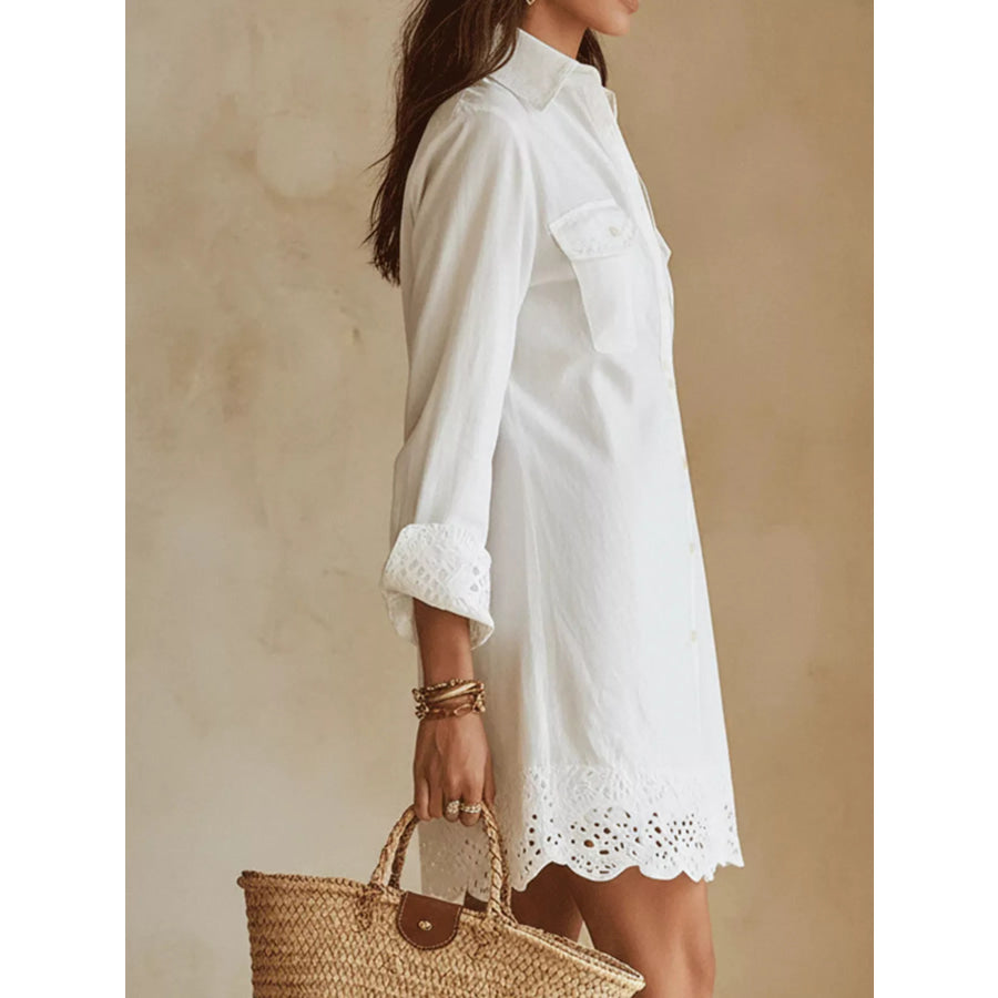 Button-Down Shirt Dress with Lace Trim Apparel and Accessories