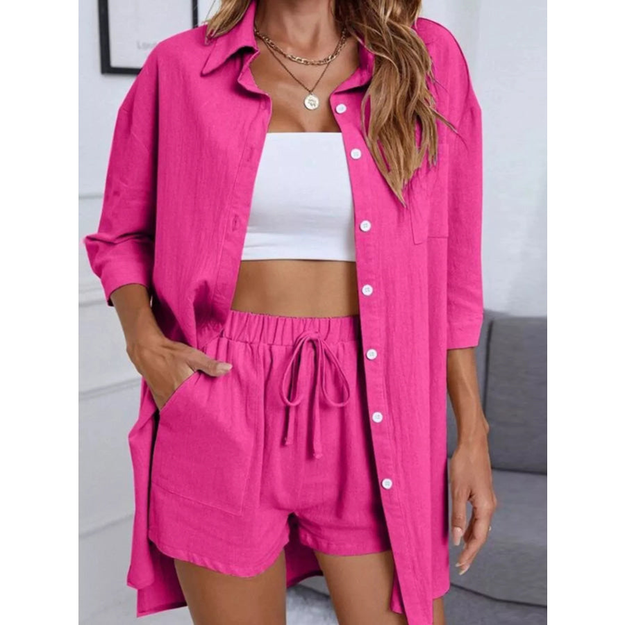 Button-Down Shirt & Shorts Set Hot Pink / S Apparel and Accessories