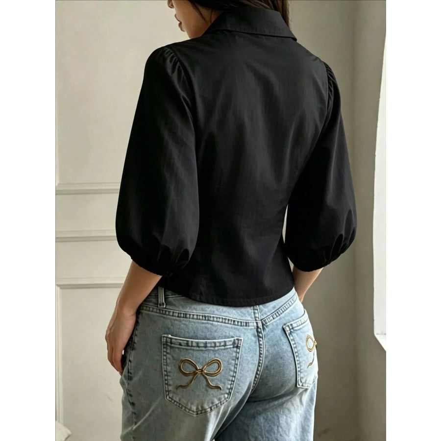 Button-Down Shirt with Puff Sleeves