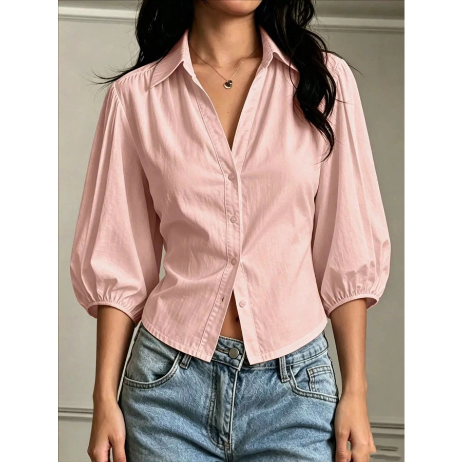 Button-Down Shirt with Puff Sleeves