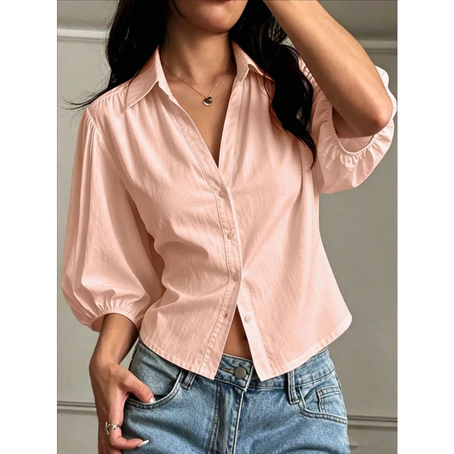 Button-Down Shirt with Puff Sleeves