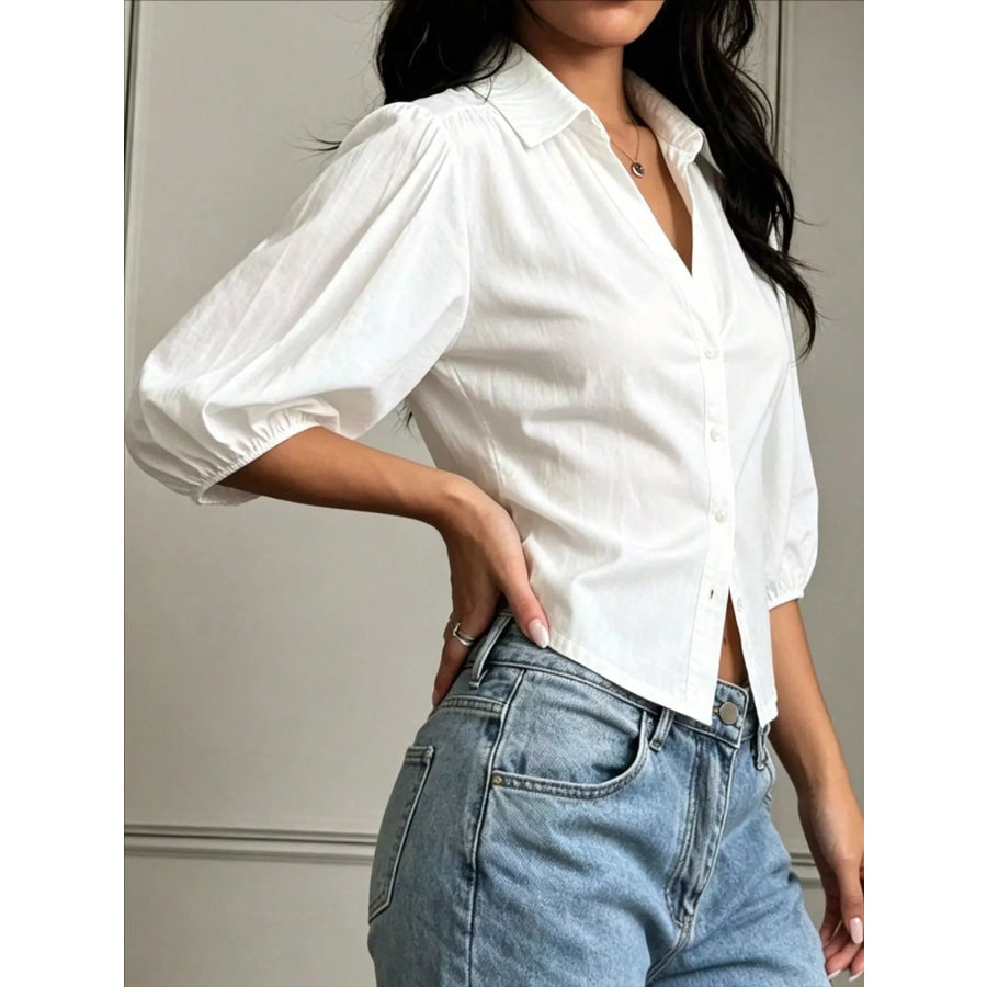 Button-Down Shirt with Puff Sleeves