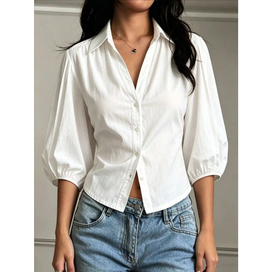 Button-Down Shirt with Puff Sleeves