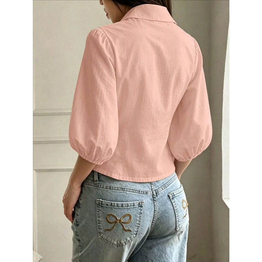 Button-Down Shirt with Puff Sleeves