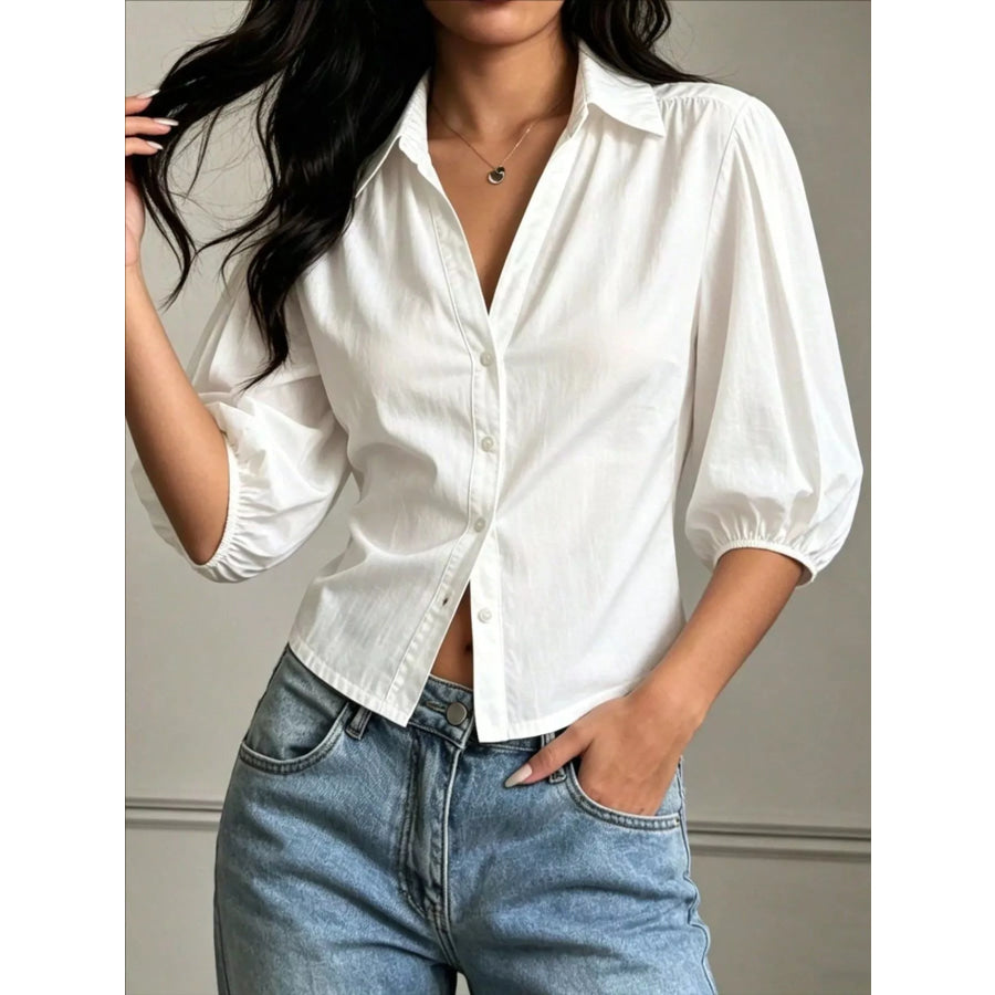 Button-Down Shirt with Puff Sleeves