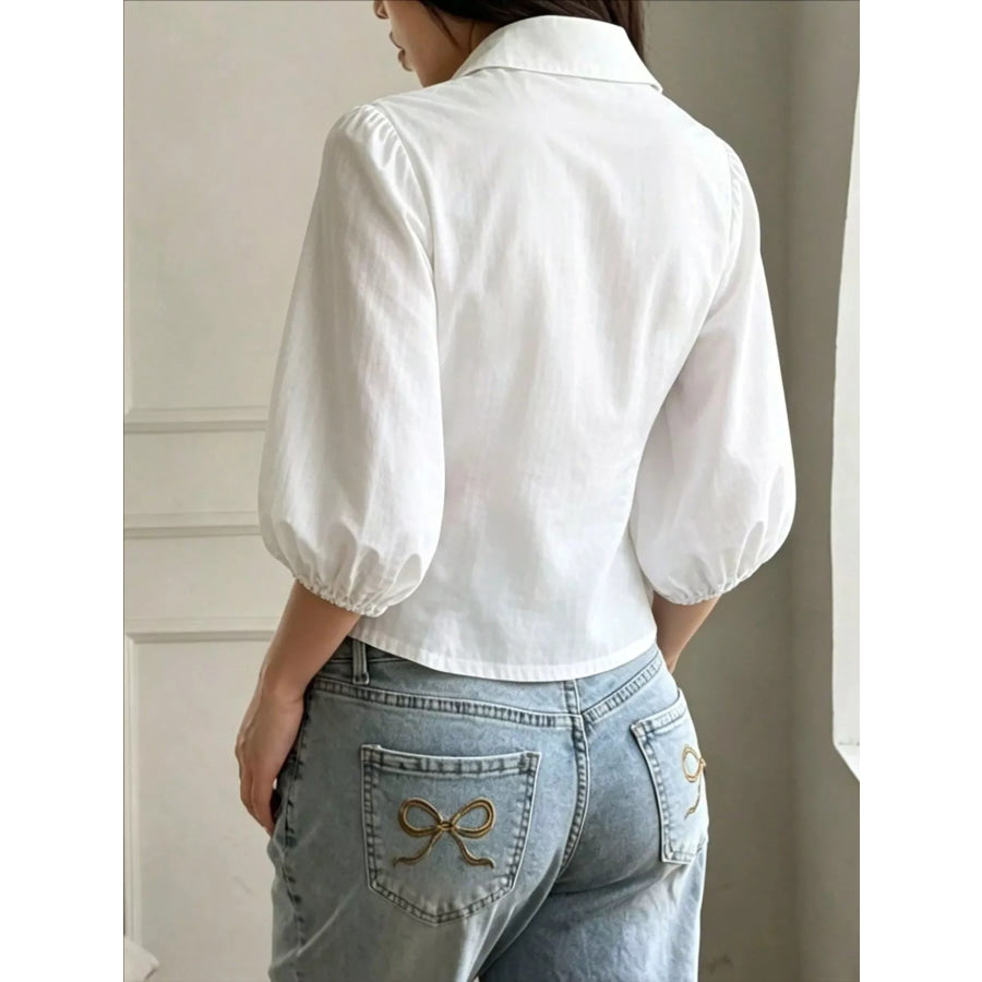 Button-Down Shirt with Puff Sleeves