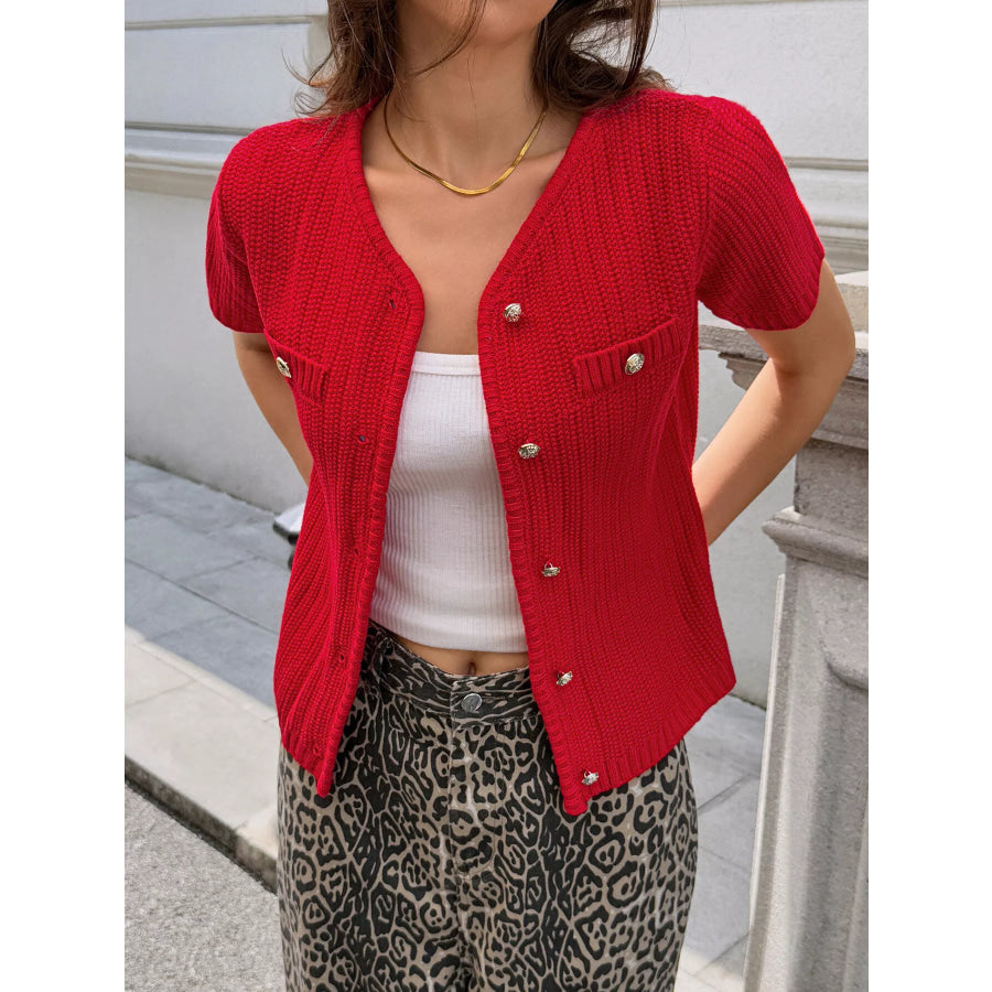 Button Down Short Sleeve Cardigan Apparel and Accessories