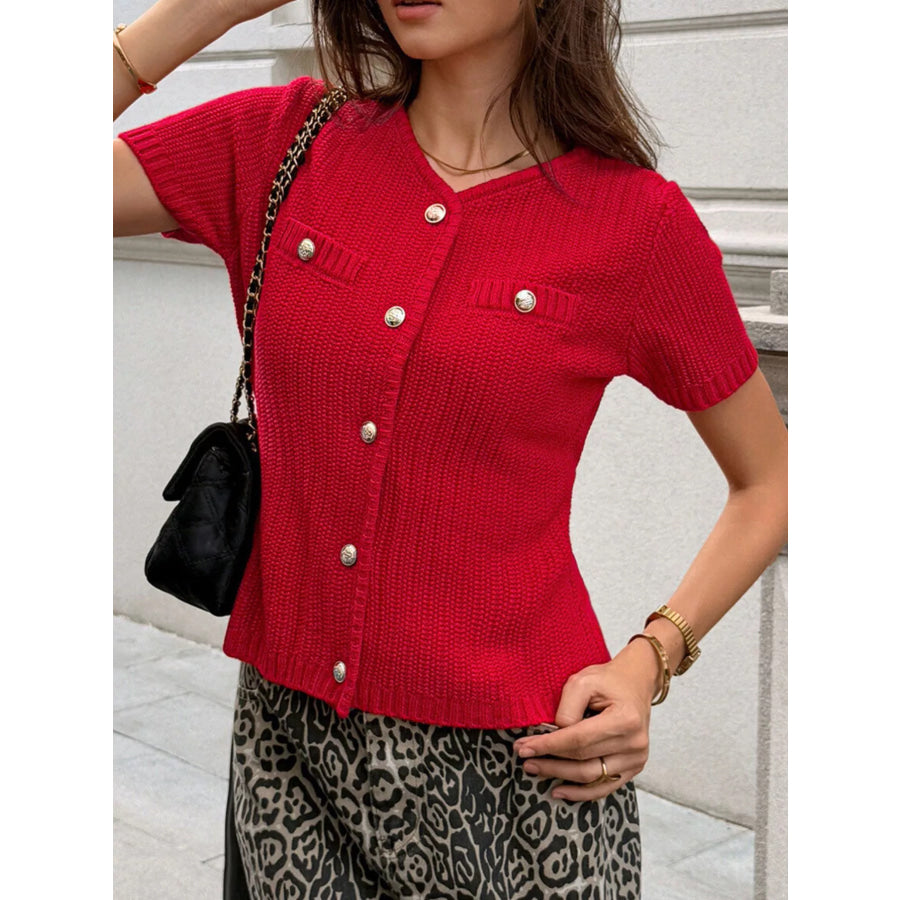 Button Down Short Sleeve Cardigan Apparel and Accessories