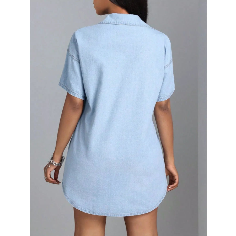 Button-Down Short Sleeve Denim Dress Apparel and Accessories