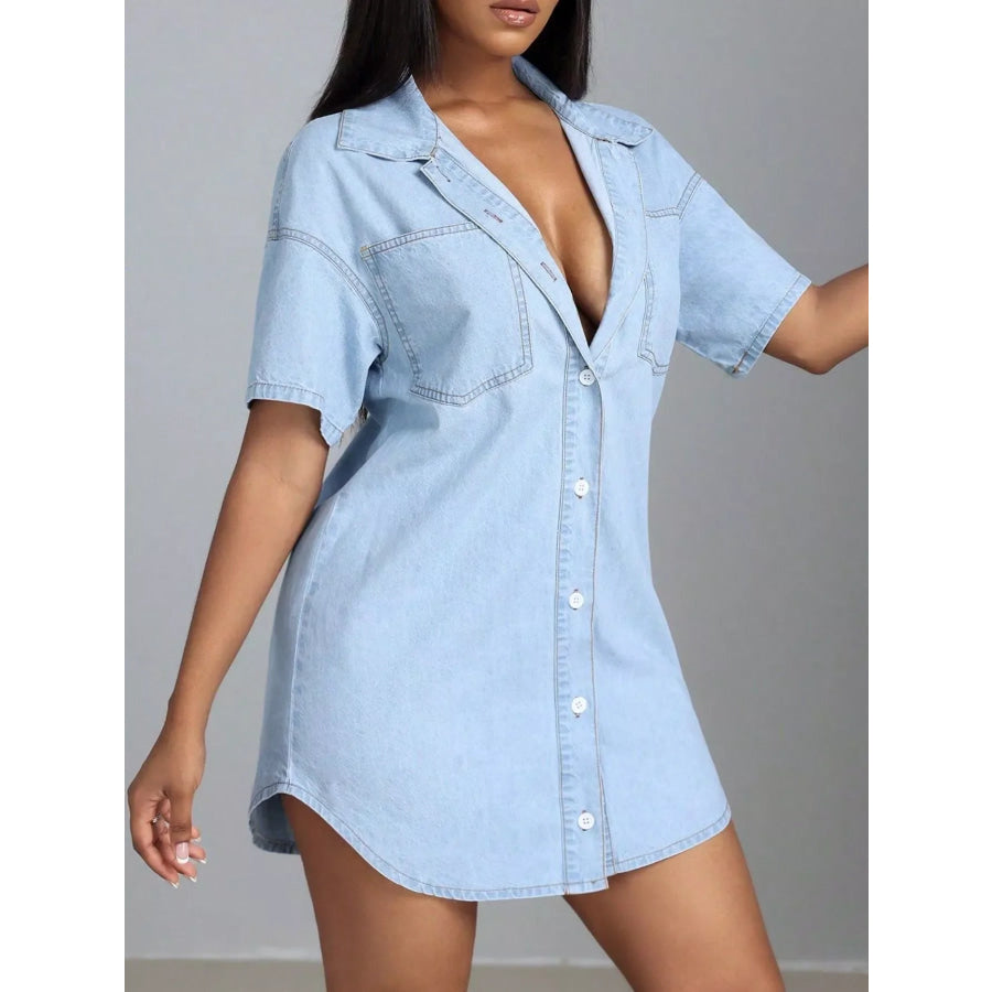 Button-Down Short Sleeve Denim Dress Apparel and Accessories