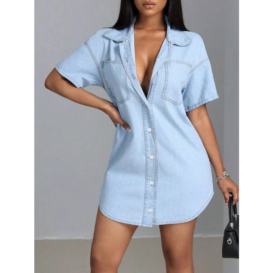 Button-Down Short Sleeve Denim Dress Apparel and Accessories
