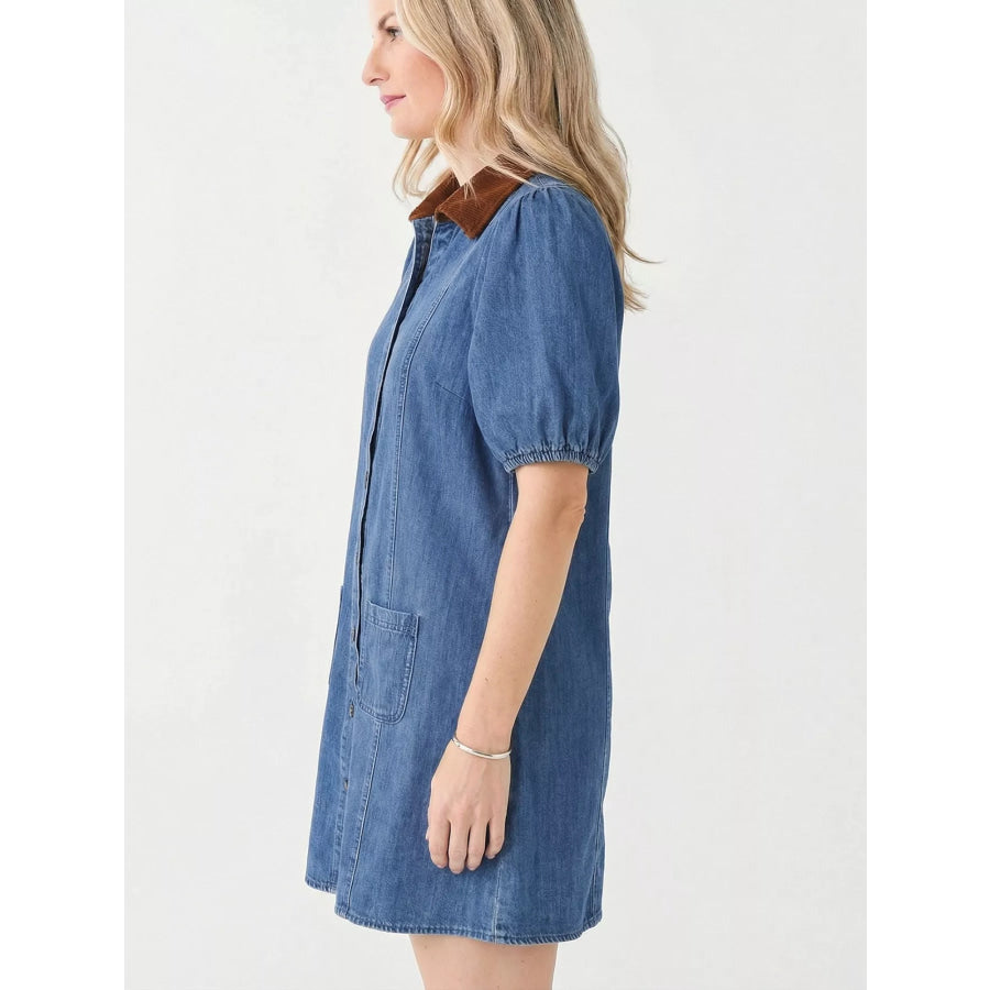Button-Down Short Sleeve Denim Dress Apparel and Accessories