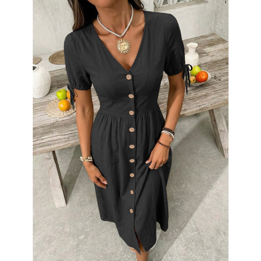 Button-Down Short Sleeve Midi Dress Apparel and Accessories