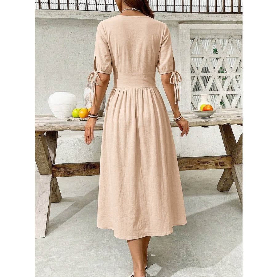 Button-Down Short Sleeve Midi Dress Apparel and Accessories
