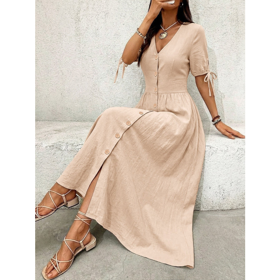 Button-Down Short Sleeve Midi Dress Apparel and Accessories