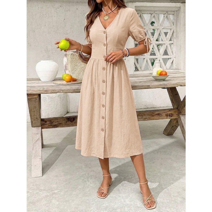 Button-Down Short Sleeve Midi Dress Apparel and Accessories