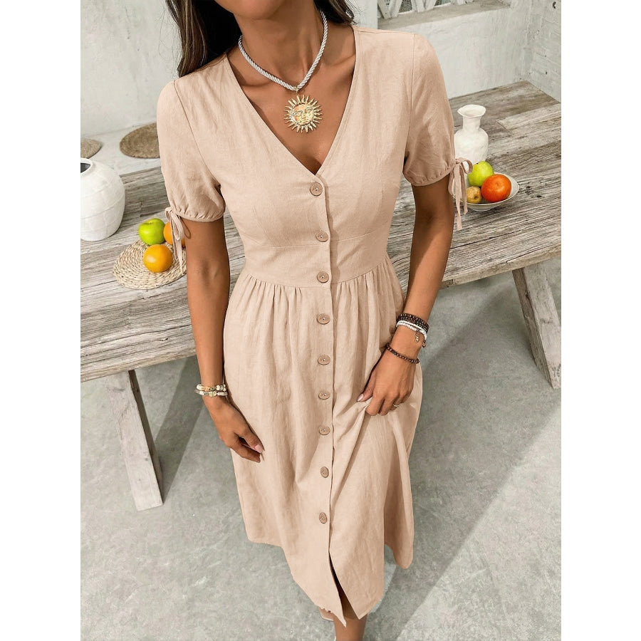 Button-Down Short Sleeve Midi Dress Apparel and Accessories