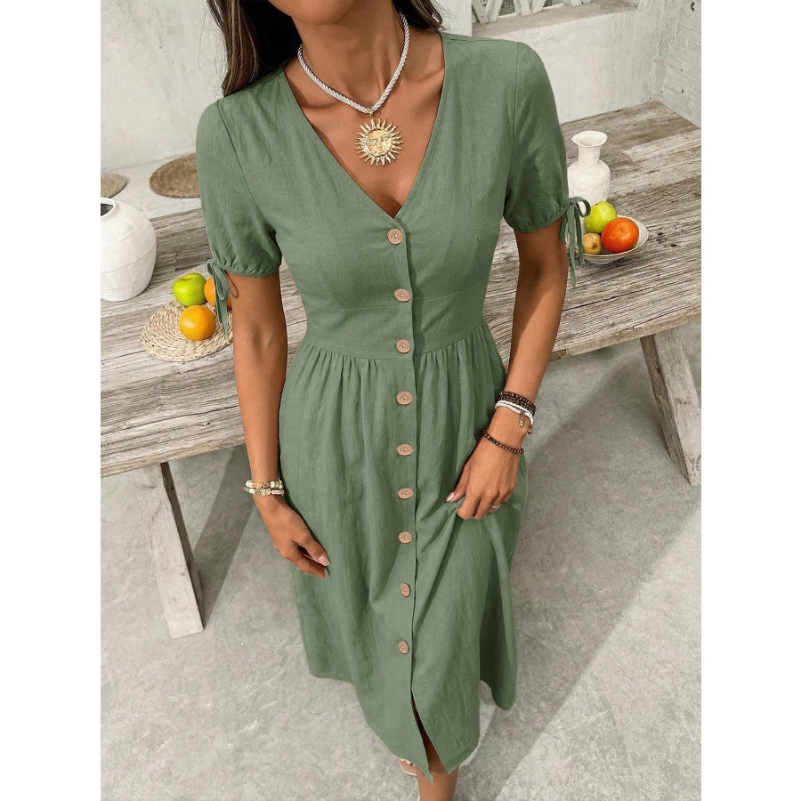 Button-Down Short Sleeve Midi Dress Apparel and Accessories