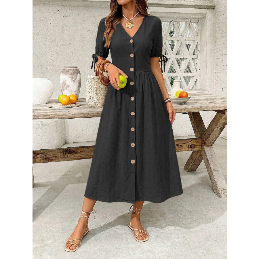 Button-Down Short Sleeve Midi Dress Apparel and Accessories
