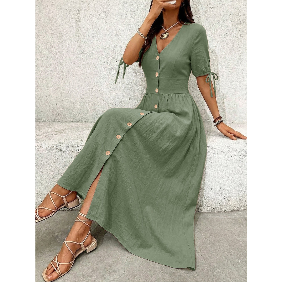 Button-Down Short Sleeve Midi Dress Apparel and Accessories