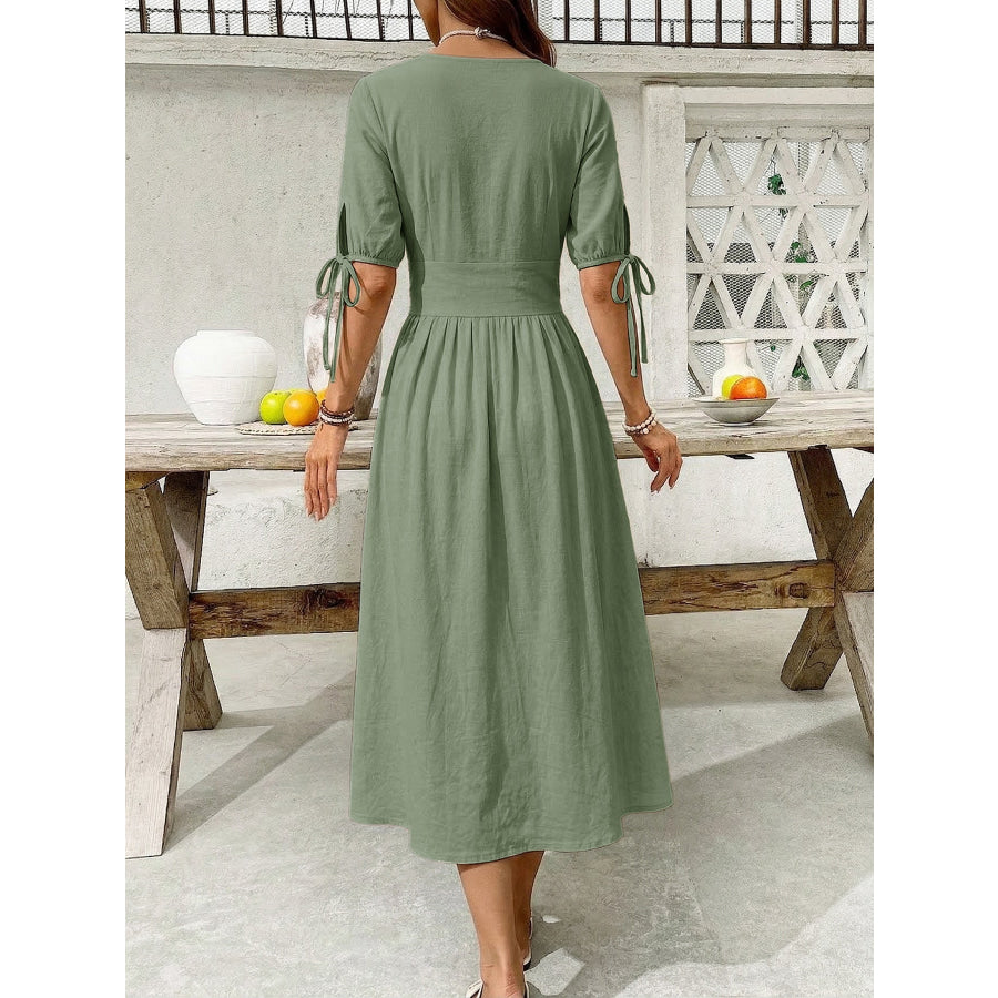 Button-Down Short Sleeve Midi Dress Apparel and Accessories