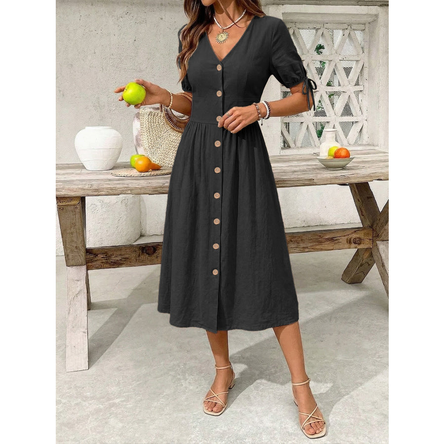 Button-Down Short Sleeve Midi Dress Apparel and Accessories
