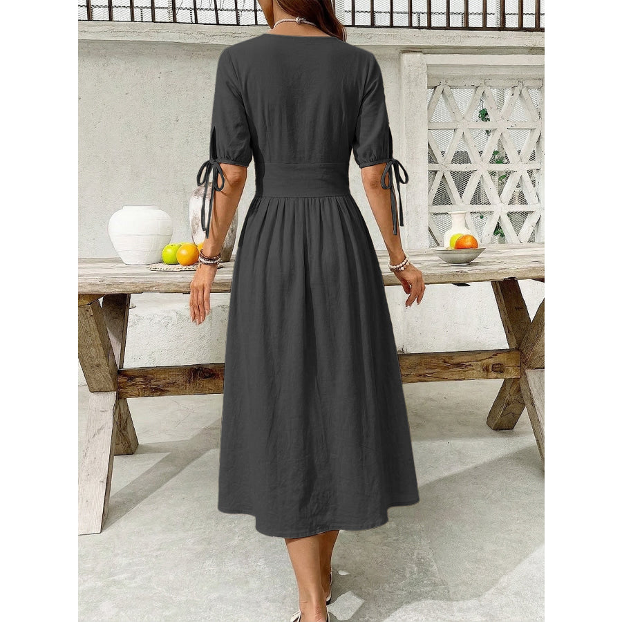 Button-Down Short Sleeve Midi Dress Apparel and Accessories