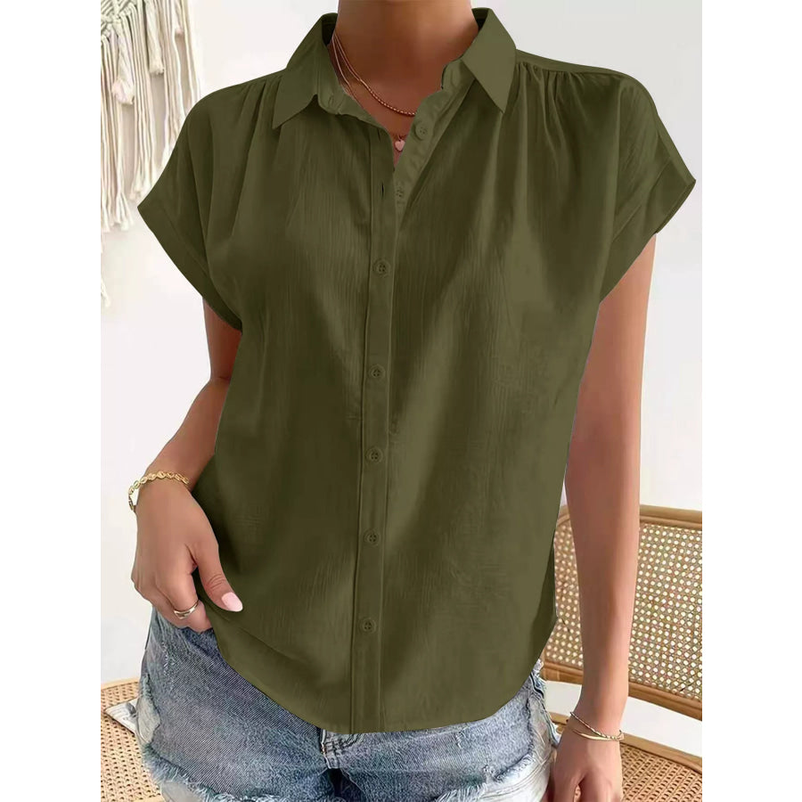 Button-Down Short Sleeve Shirt Army Green / S Apparel and Accessories